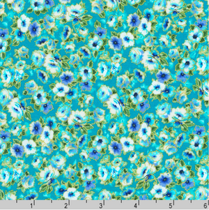 Decadent Garden - Small Florals Blue Metallic Yardage