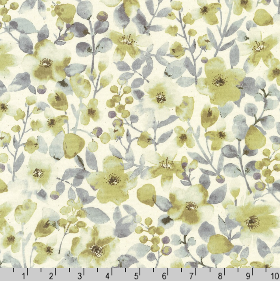 Sevenberry Grace - Florals Vines Chamomile Yardage