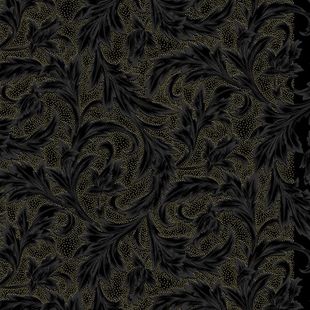 Holiday Wishes - Damask Black/Gold Metallic