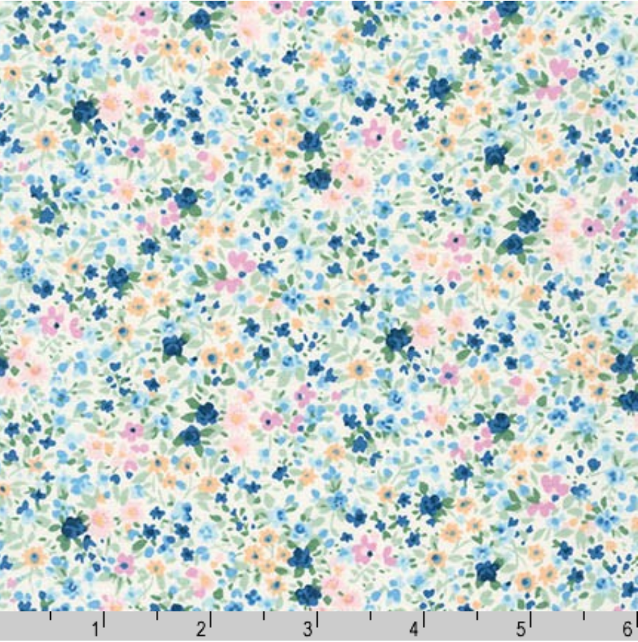 Sevenberry Petite Garden - Fresh Florals Blue Yardage