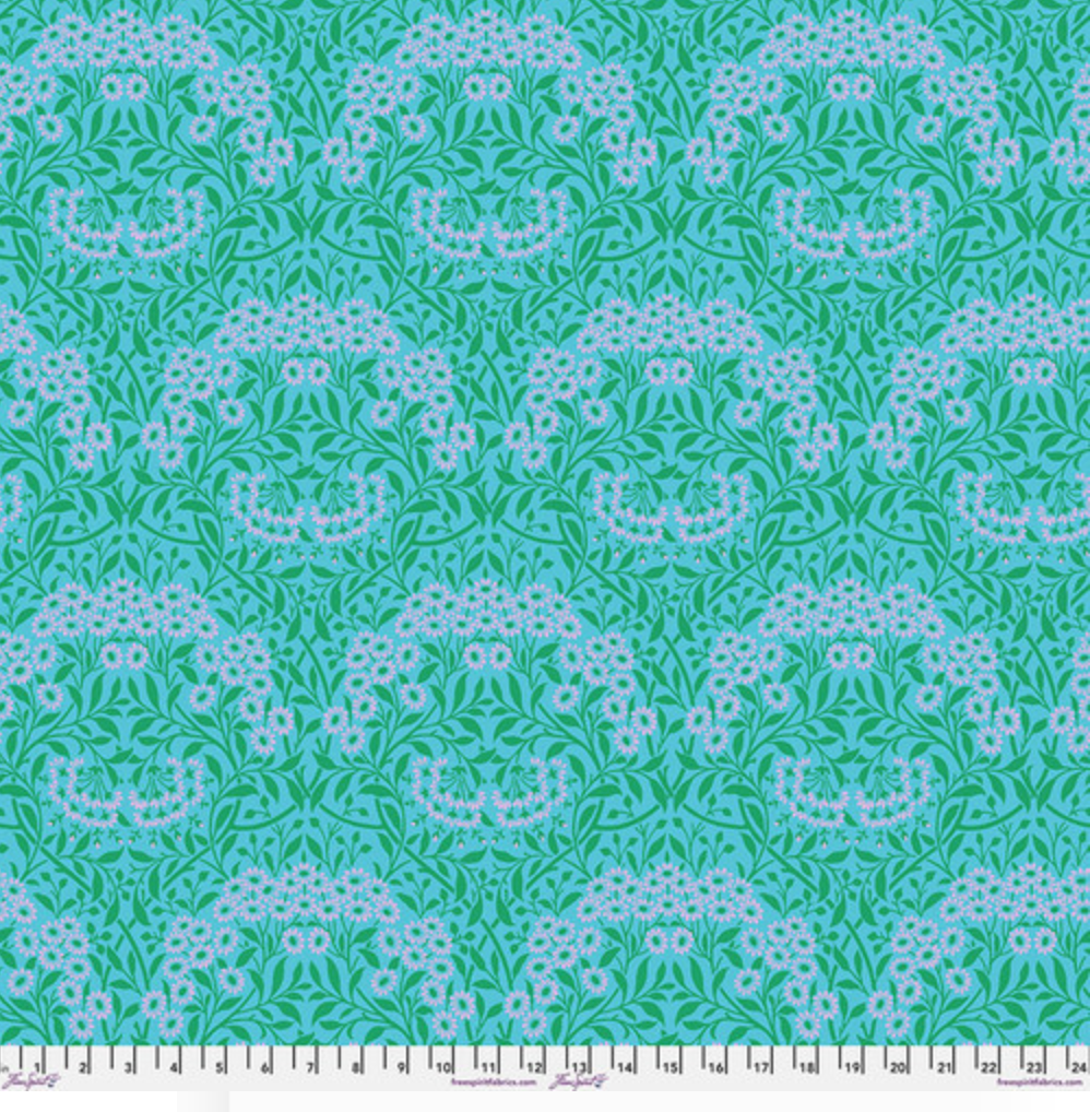 Michaelmas Daisy - Aqua Cotton Lawn Yardage