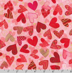 Hearts in Bloom - Packed Hearts Pink Gold Metallic Yardage