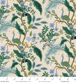 Vintage Garden - Peacock - Cream Metallic Yardage