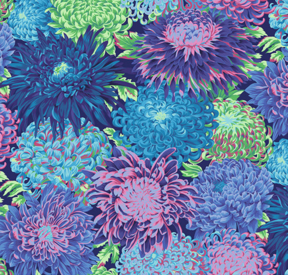Kaffe Fassett Collective Classics - Japanese Chrysanthemum Blue Yardage