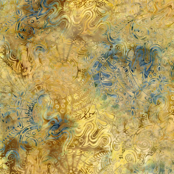 Tonga Windsong - Florals and Vine Leaves Ginger Batik Yardage