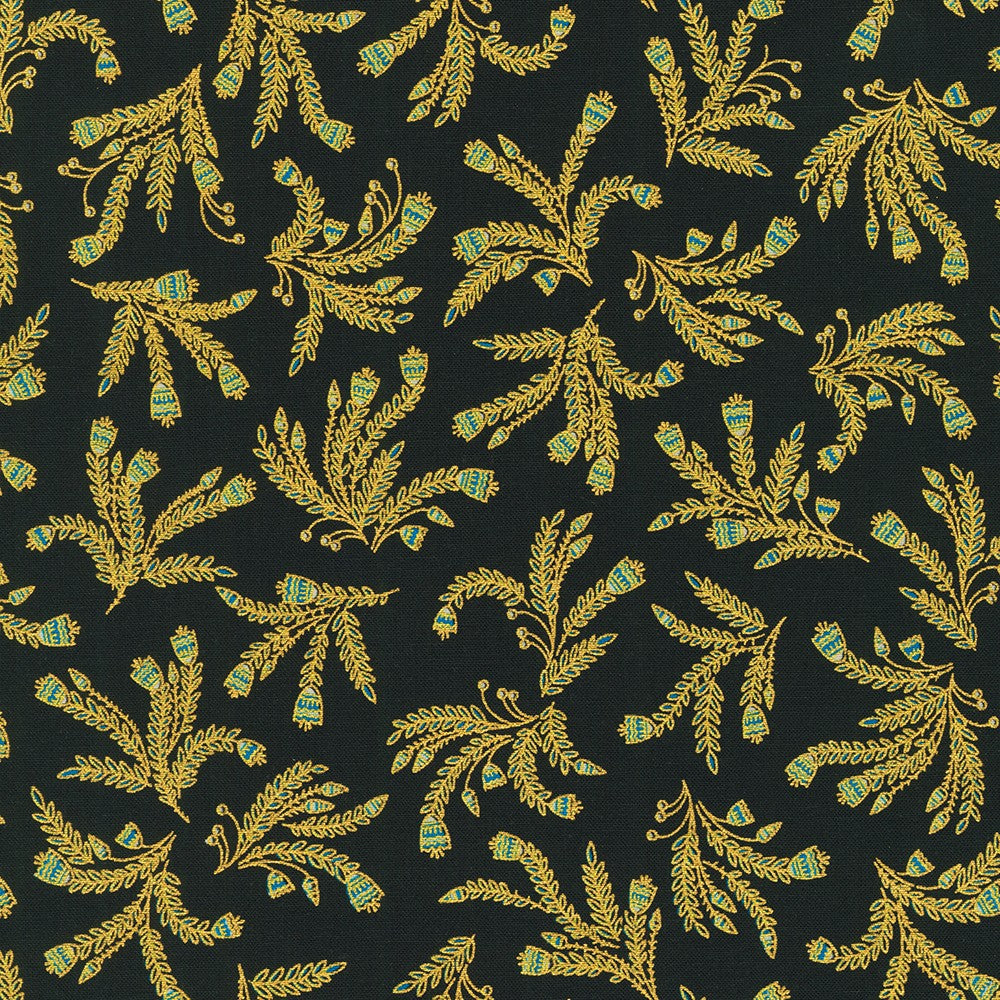 Ancient Beauty - Sprigs Onyx Metallic Yardage