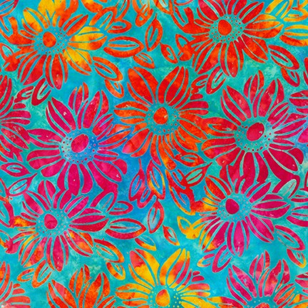 Artisan Batiks - Summer Zest - Sunflower Blooms Poppy Batik Yardage