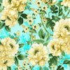 Decadent Garden - Florals Aqua Metallic Yardage