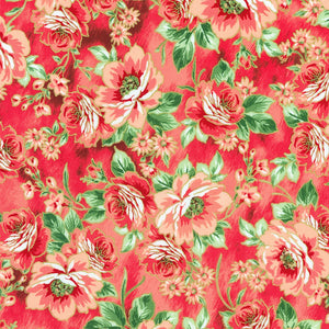 Decadent Garden - Florals Coral Metallic Yardage