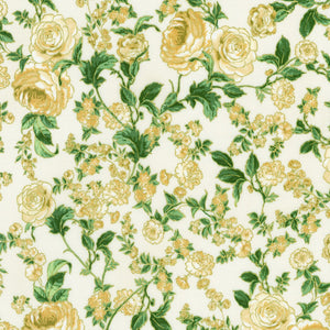 Decadent Garden - Florals and Leaves Cream Metallic Yardage