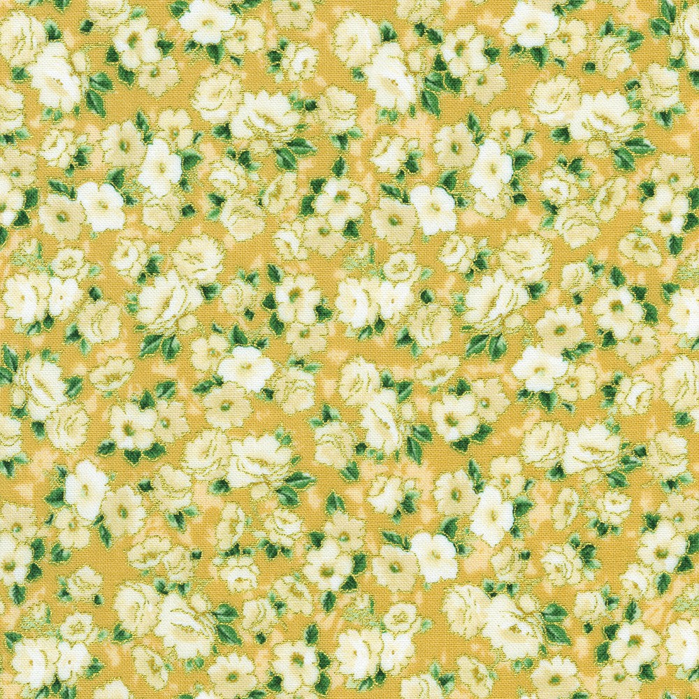 Decadent Garden - Small Florals Cream Metallic Yardage