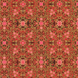 Decadent Garden - Florals Swirls Red Metallic Yardage