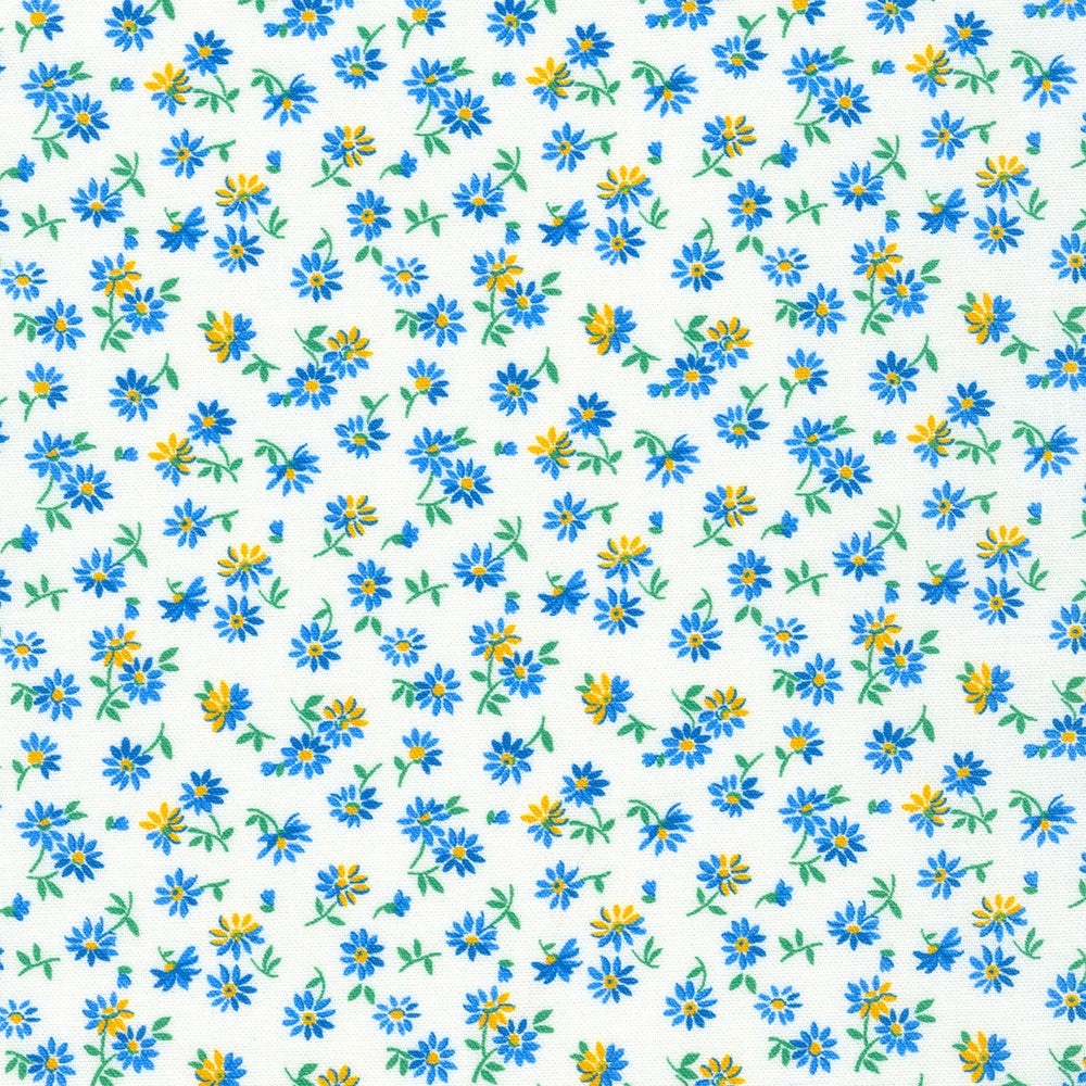 Flowerhouse - 1930's Basics Daisies Blue Yardage