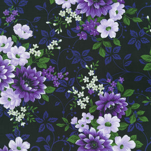 Flowerhouse - Georgina - Floral Midnight Purple Yardage