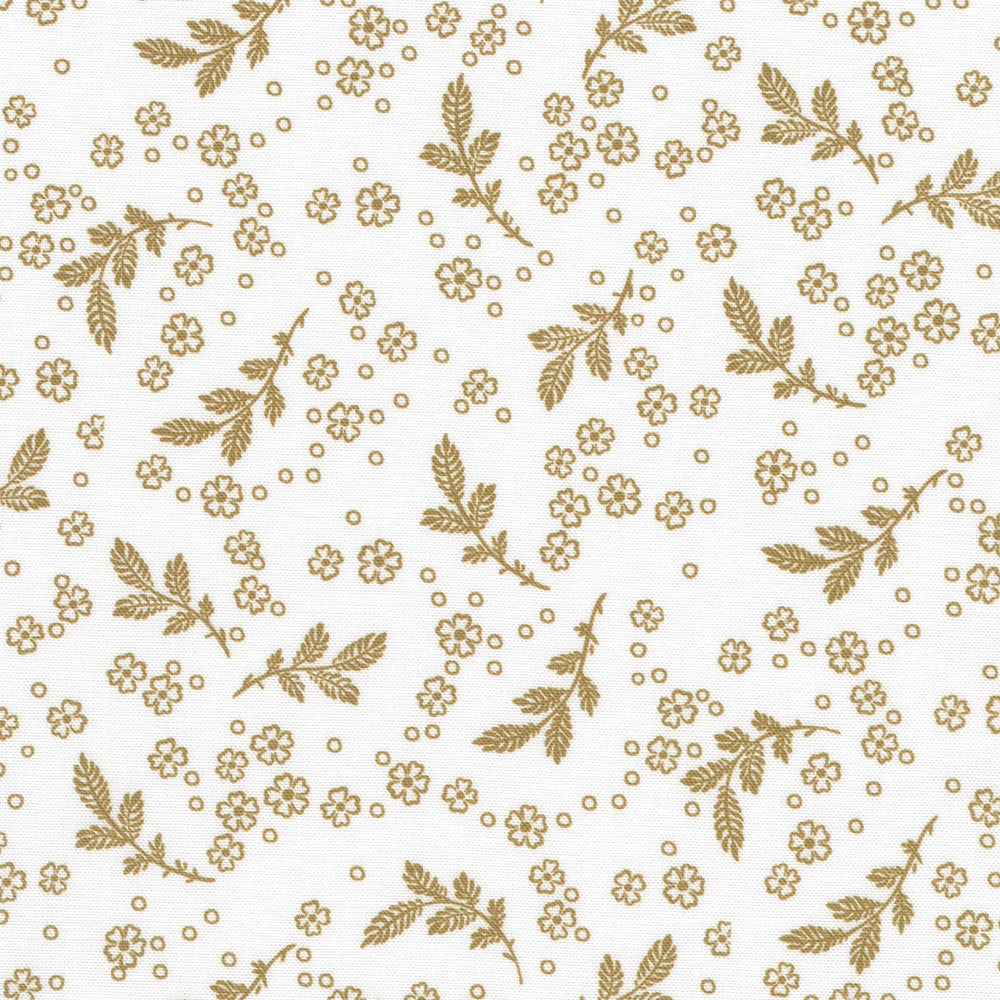 Flowerhouse - Georgina - Leaves Vintage White Yardage