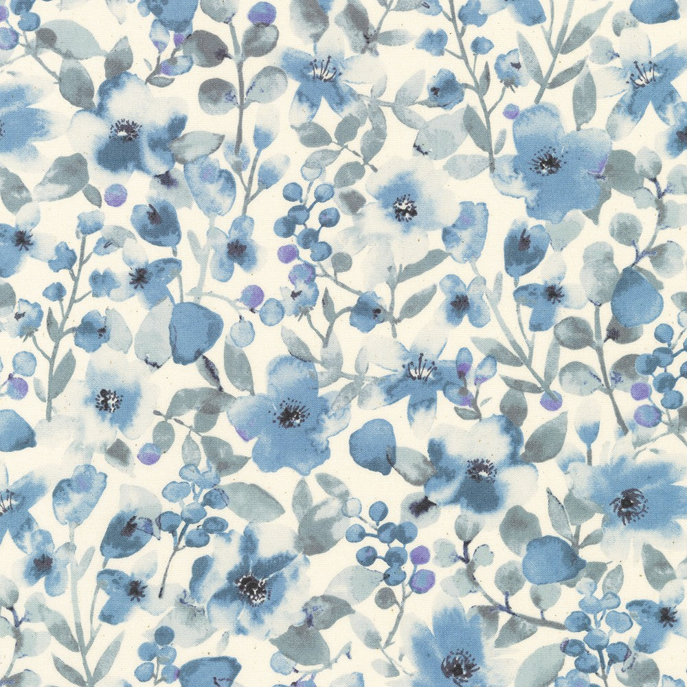 Sevenberry Grace - Florals Vines Blue Yardage