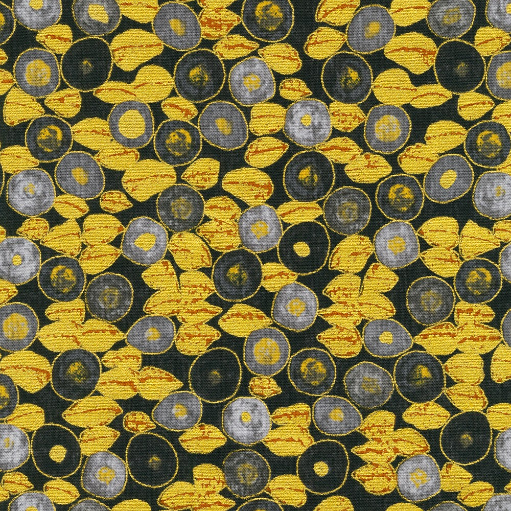 Gustav Klimt - Circles Black Gold Metallic Yardage