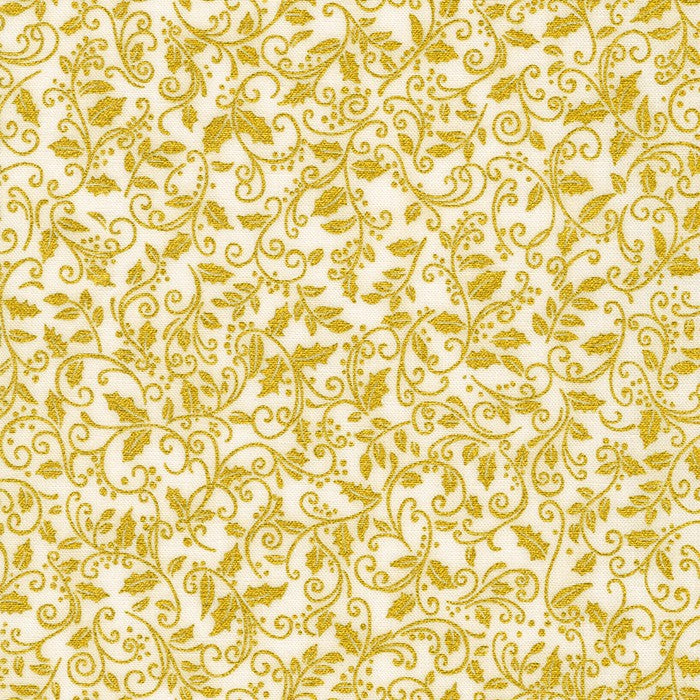 Holiday Charms - Holly Ivory Gold Metallic Yardage