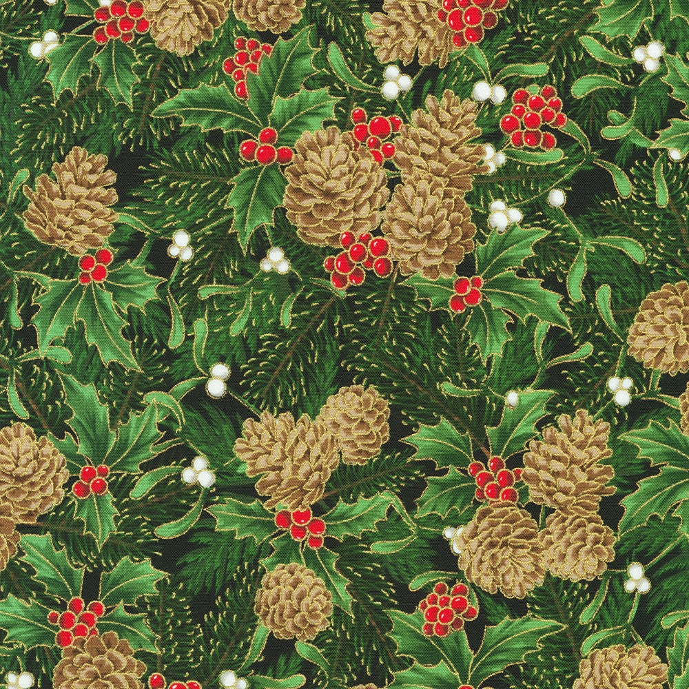 Holiday Flourish - Festive Finery - Pinecones Forest Gold