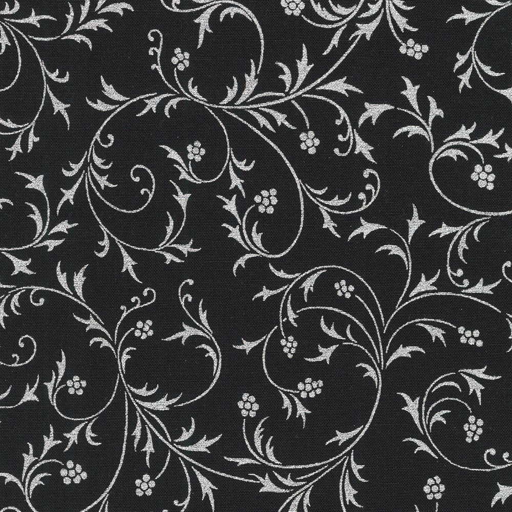 Holiday Flourish-Snow flower - Swirls Onyx Metallic Yardage