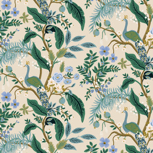 Vintage Garden - Peacock - Cream Metallic Yardage