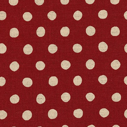 Sevenberry Canvas Natural Dots - Medium Dots Red Yardage