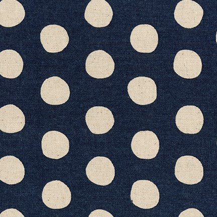 Sevenberry Canvas Natural Dots - Large Dots Midnight Yardage