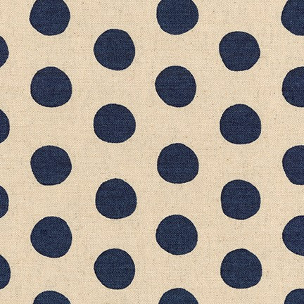 Sevenberry Canvas Natural Dots - Large Dots Navy Yardage