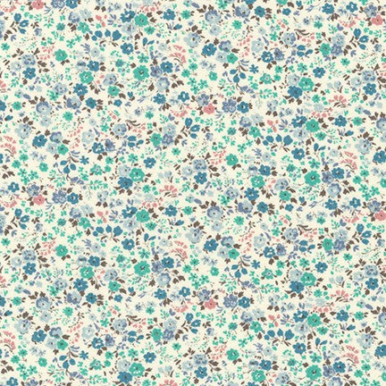 Sevenberry Petite Garden - Soft Floral Aqua Yardage