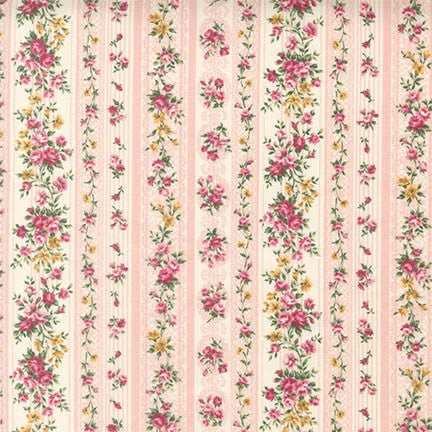 Sevenberry Petite Victoriana - Floral Stripes Pink Yardage