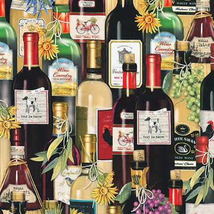 Uncork And Unwind - Wine Bottles Fabric