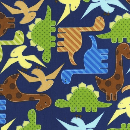 Urban Zoologie - Dinosaurs On Navy Fabric