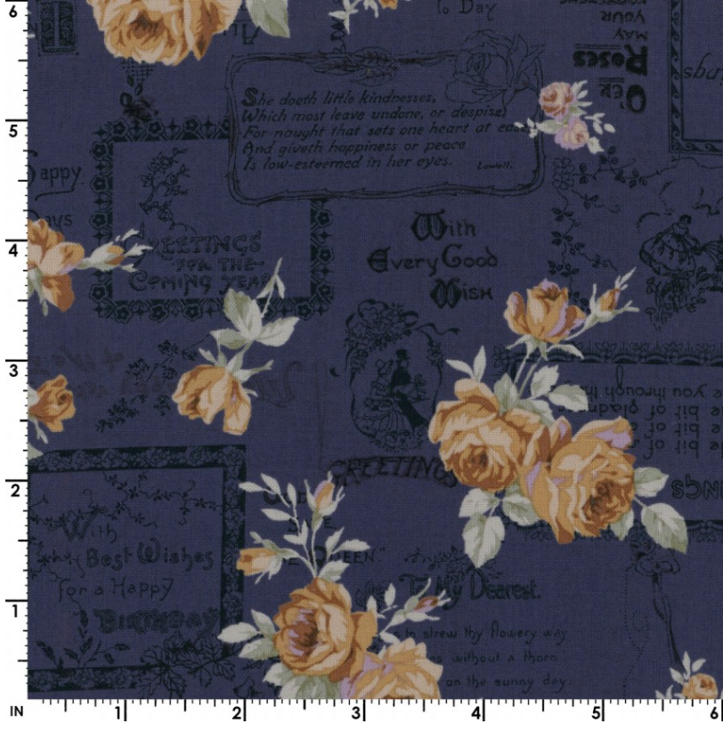 Antique Rose 2018 - Floral Text Navy Yardage