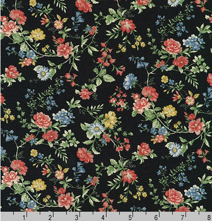 Sevenberry Cotton Flax Prints Floral Spray Black