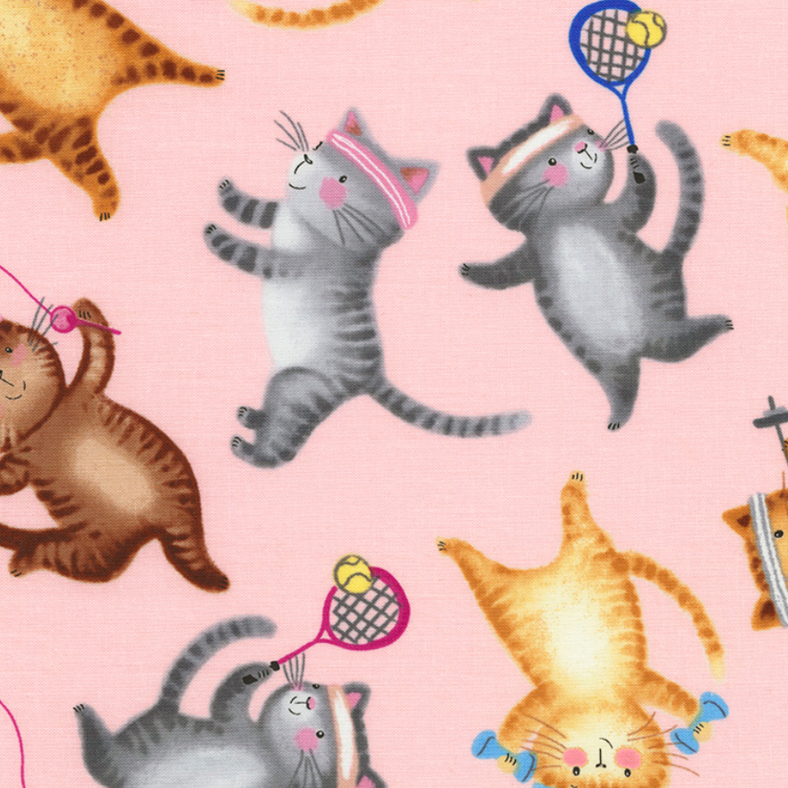 Workout Cats on Pink by Timeless Treasures