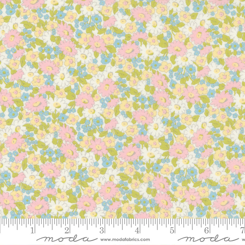 Grace - Pastel Small Florals Linen White