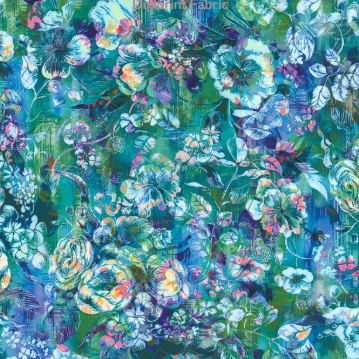 Arcadia Textured Posie Aquamarine Digitally Printed by RJR Studio