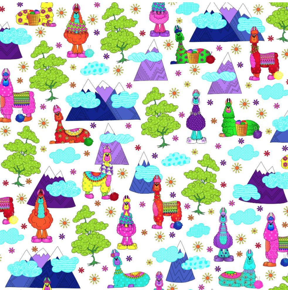 Fat Quarter - Llama Llama Bo Bama - Llama Mountain White