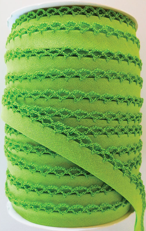 Crotchet Edge Double Fold Bias Solid Lime Tape