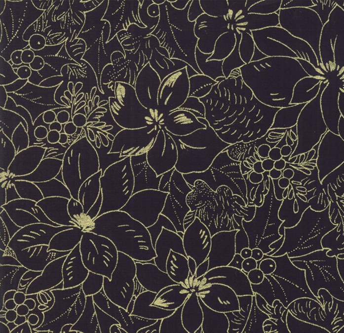 Cardinal Song Metallic Floral Toile Ebony by Moda | Christmas Fabric