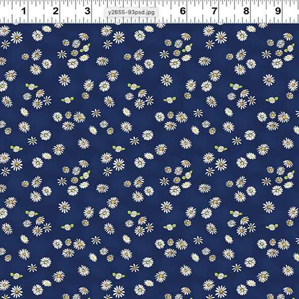 Daisy, Daisy Floral Light Navy by Clothworks