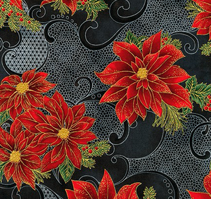 Holiday Flourish 12 Gold Metallic Florals on Black by Robert Kaufman