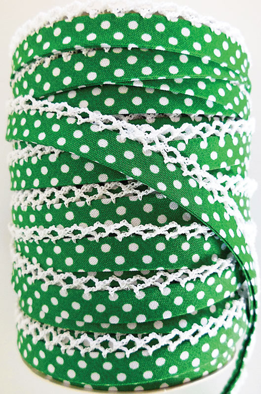 Crotchet Edge Double Fold Bias Dots Kelly Tape | Royal Motif Fabrics