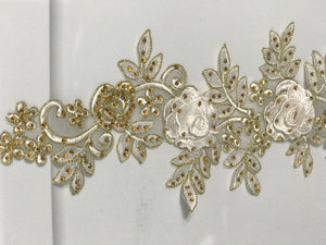 Embellished Gold & White Floral Wedding Lace Trim | Bridal Laces