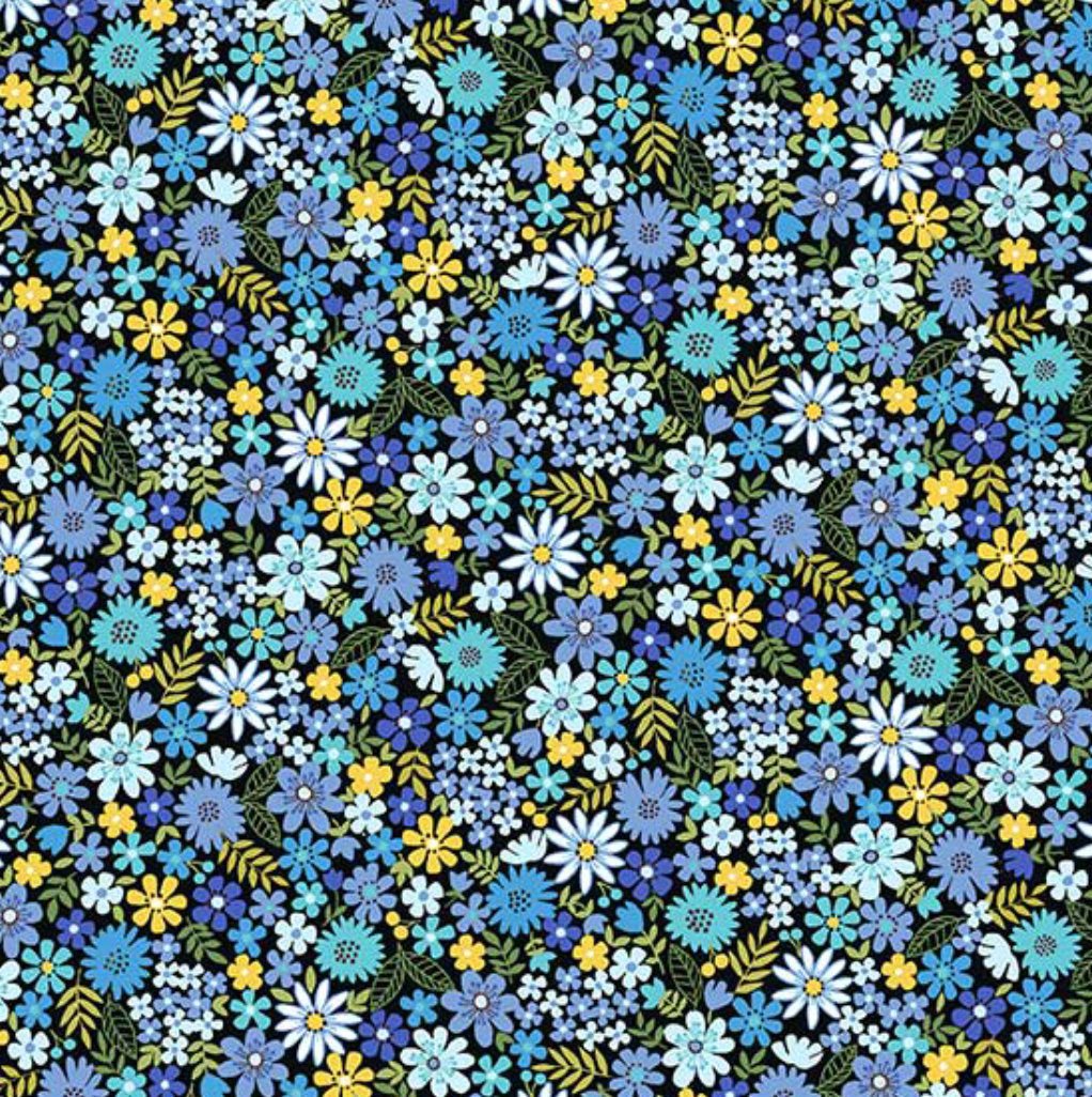 Fat Quarter - Bloom - Spring - Packed Flowers Blue