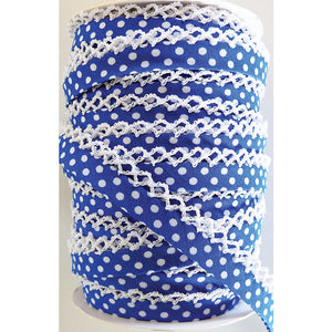 Crotchet Edge Double Fold Bias Dots R Blue Tape 71486 28 | Fancy Trims