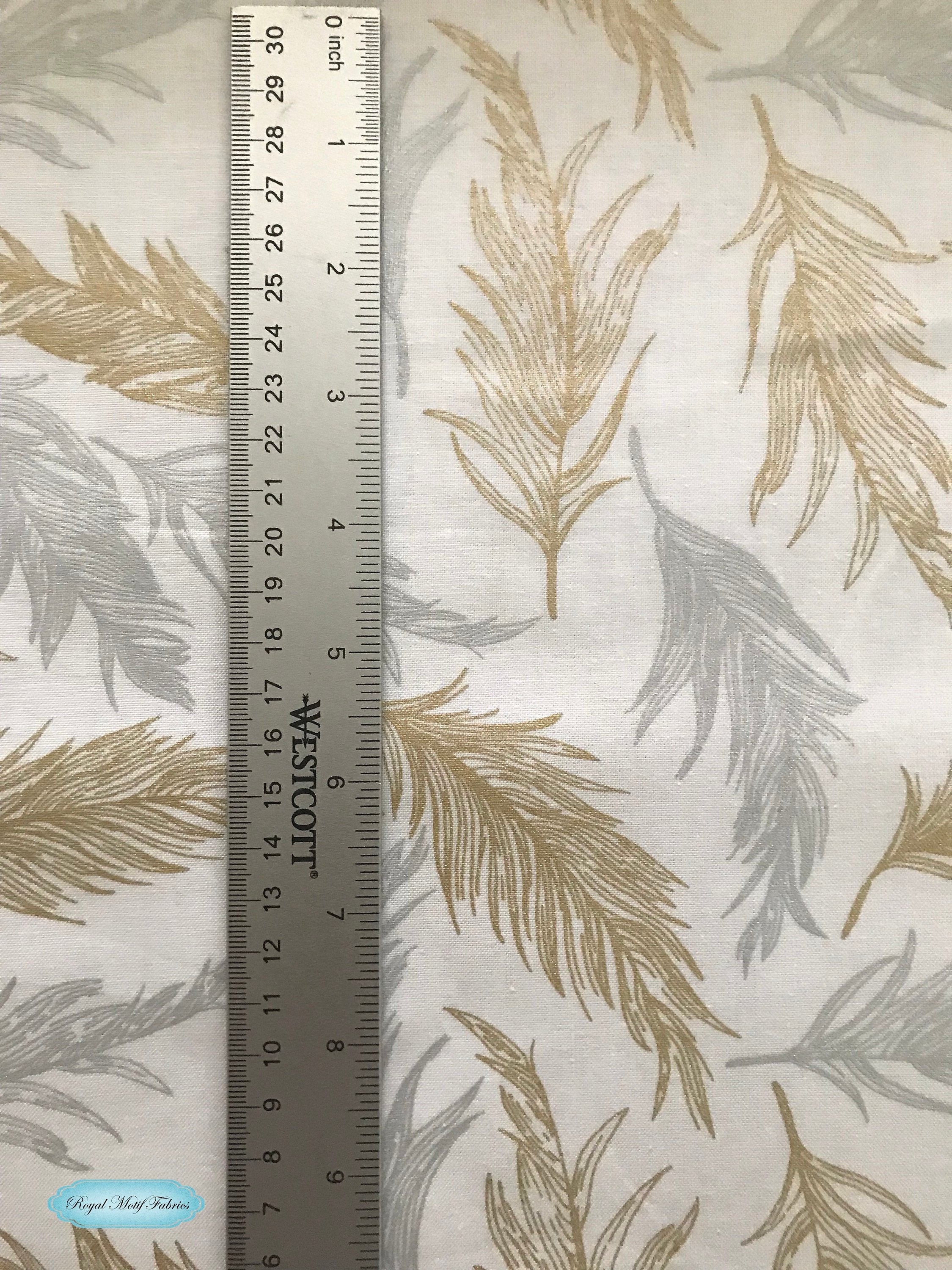 Sparkle and Fade - Feathers White/Metallic - with Silver & Gold Metallic Accent Yardage