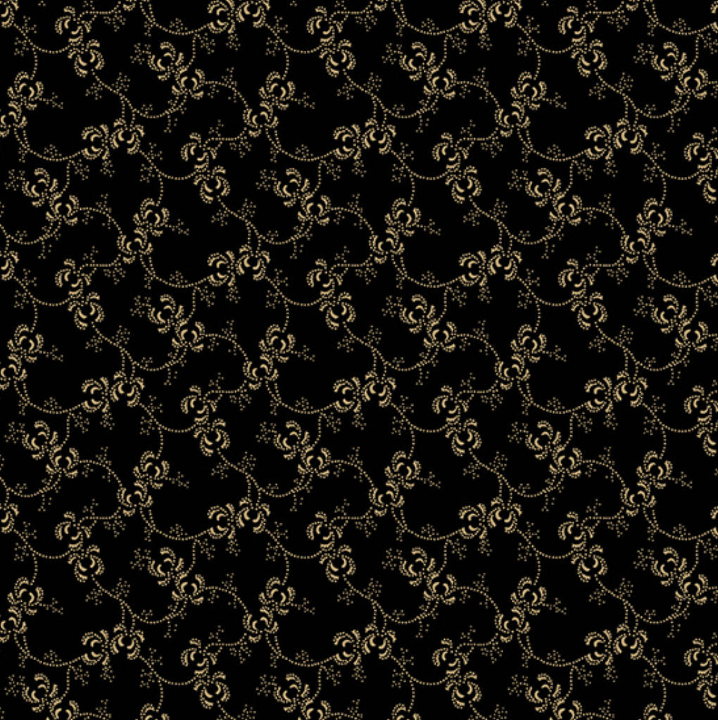 Harvest Moon - Petal Vines Black Yardage