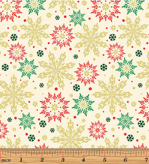 Merry & Bright - Elegant Snowflakes Cream/Gold Metallic Yardage