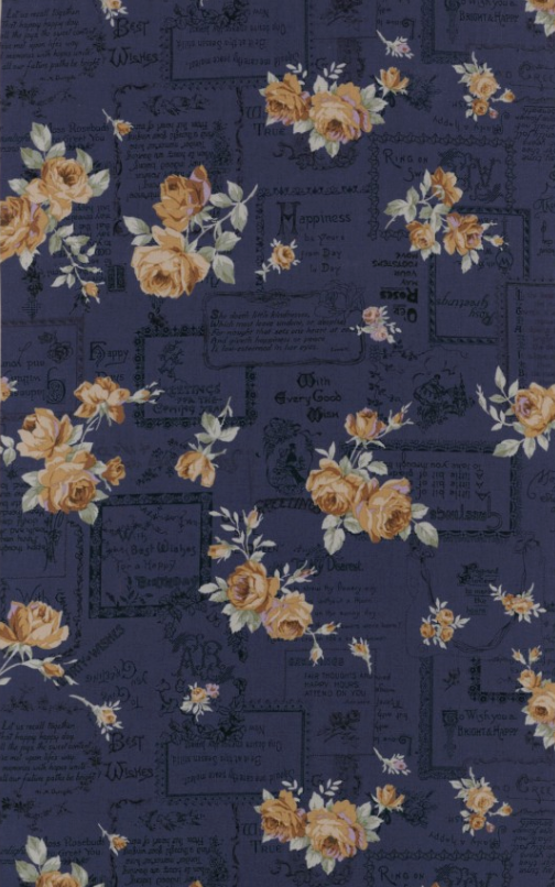 Antique Rose 2018 - Floral Text Navy Yardage